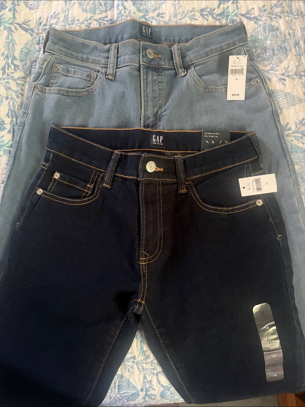 GAP Boy’s Straight Leg Jeans — Dark Indigo & Light Blue 14